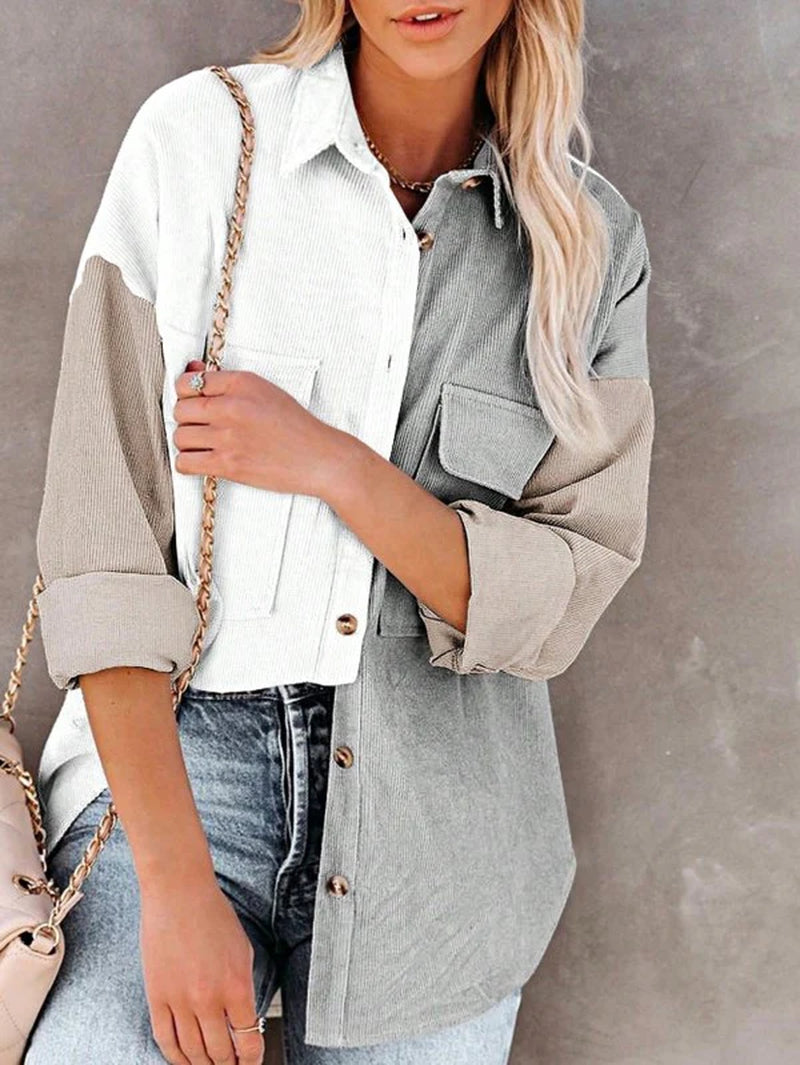 Corduroy Boho Patch Button Shirt Shacket