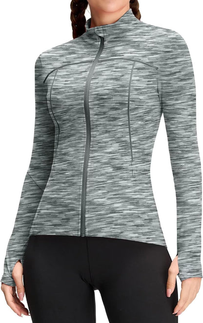 Women's Full Zip Athletic Running Jacket - Stylish Gym & Yoga Top for Active Lifestyle