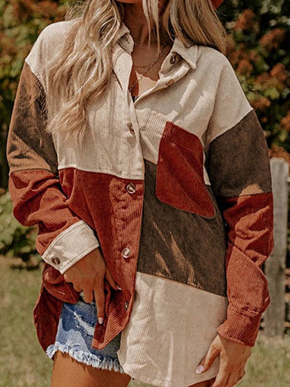 Corduroy Boho Patch Button Shirt Shacket